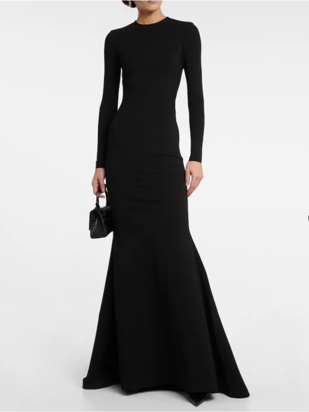 Balenciaga Black Long Sleeve Fitted Maxi Dress